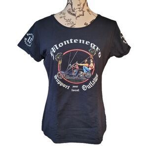 Fruit Of Loom Women's SZ L Biker Graphic T Shirt Black Short Sleeve